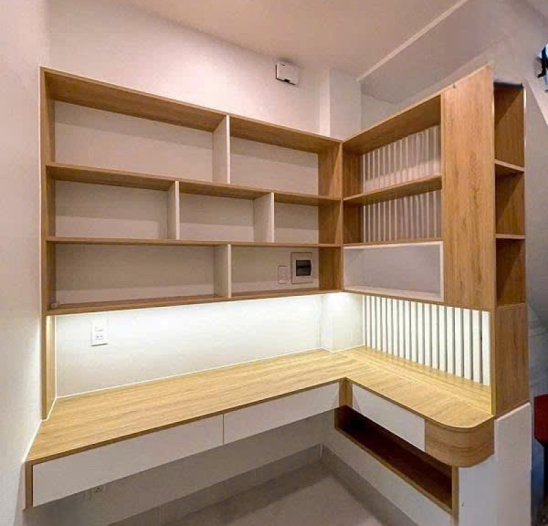 Bàn học góc MDF tích hợp đèn LED hiện đại