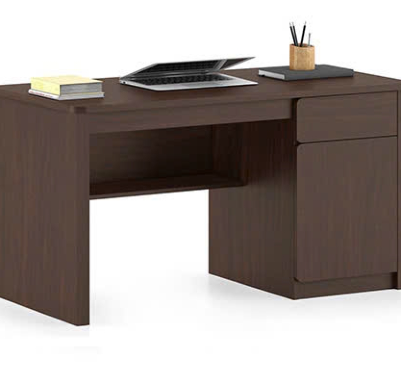 Bàn làm việc MDF vân gỗ sẫm màu tích hợp tủ đồ