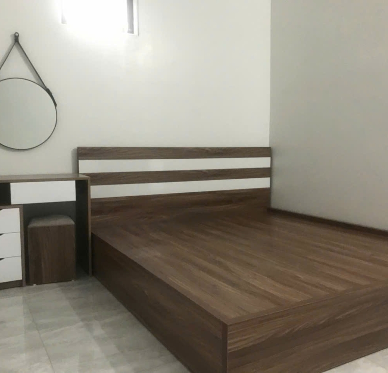 Giường ngủ MDF vân gỗ kèm bàn trang điểm đồng bộ