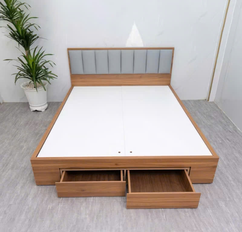 Giường ngủ MDF có ngăn kéo và đầu giường bọc nệm