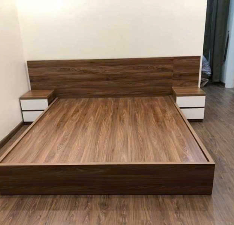 Giường ngủ MDF vân gỗ Óc Chó kèm táp đầu giường