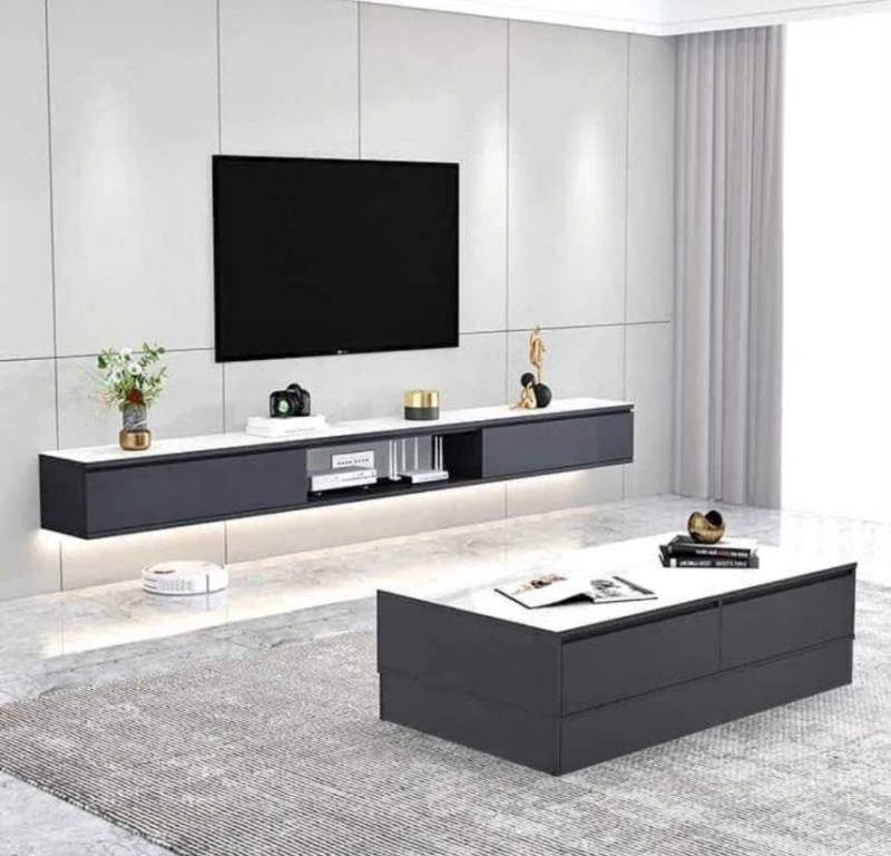 Hệ kệ tivi MDF treo tường cao cấp kèm bàn trà đồng bộ