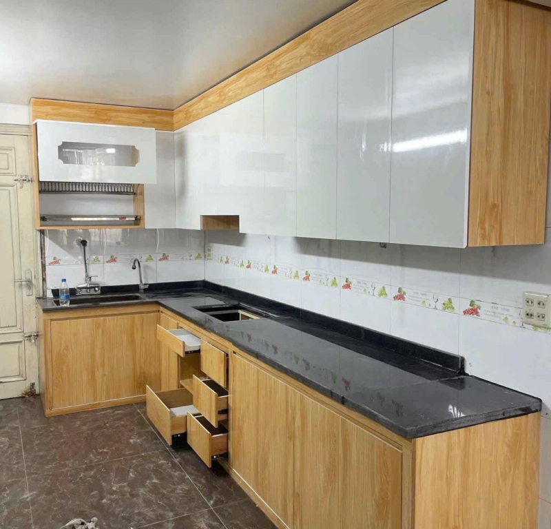 Tủ bếp MDF Vân Gỗ Óc Chó