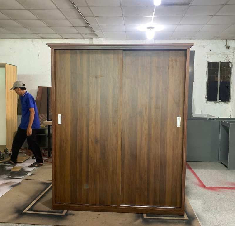 Tủ áo MDF cánh lùa vân gỗ Óc Chó (Walnut) tối giản