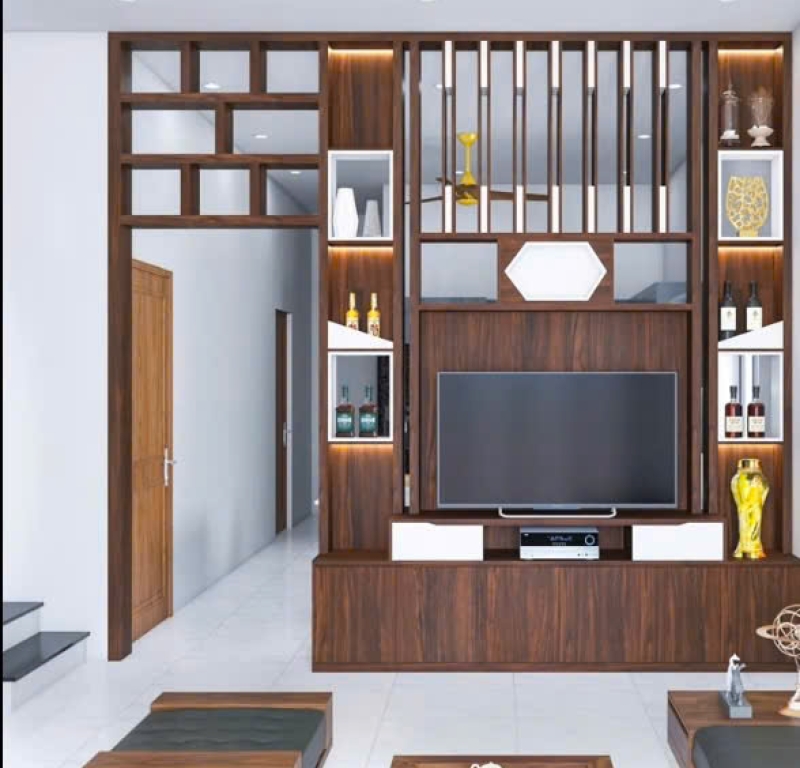 Vách ngăn MDF vân gỗ đậm sang trọng