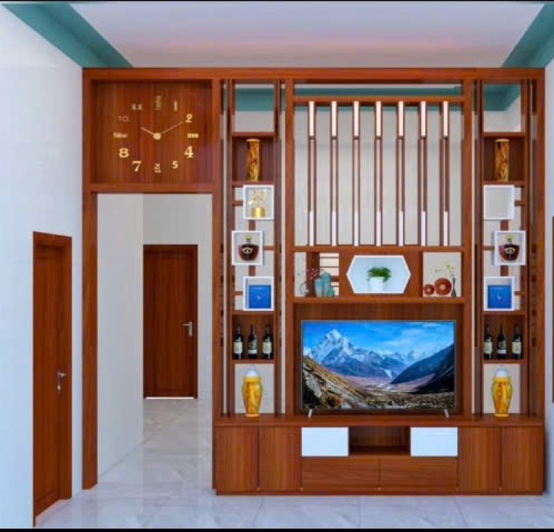 Vách ngăn MDF có đồng hồ và ô trang trí